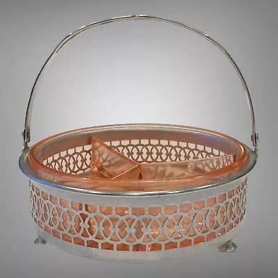 Vintage Farberware Pink Depression Glass Divided Relish Dish W/ Metal Holder • $12.60