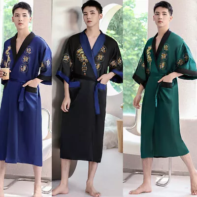 Men Double Face Robes Chinese Traditional Embroidery Bathrobe Plus Size Pyjamas • $39.99