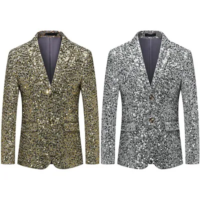 Men Dress Jacket Coat Dinner Party Prom Wedding Dance Glitter Sequin Suit Blazer • $74.25