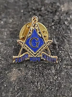 * Vintage Masonic Lapel Pin Faith Hope Charity Gold Tone Blue Enamel Tie Tack  • $0.99