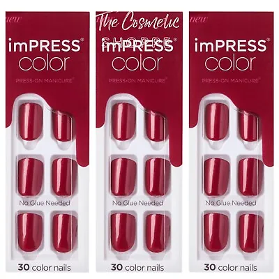 Kiss Impress Press On Manicure Short Length Nails 30 Count Red Velvet X 3 Pks • $22.99