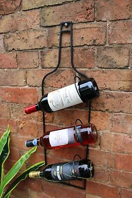 3 Bottles Wine Rack Black Metal Wall Mounted Kitchen Bar Storage Holder Shelf • £22.49