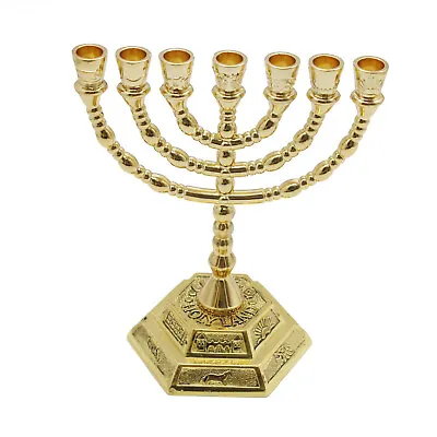 7 Branch Menorah Candle Holder Jerusalem Temple 12 Tribes Of Israel Menorah Q5B2 • £9.37