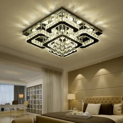 Square LED Ceiling Light Luxury Crystal Chandelier Lamp For Living Room Kitchen  • £49.95