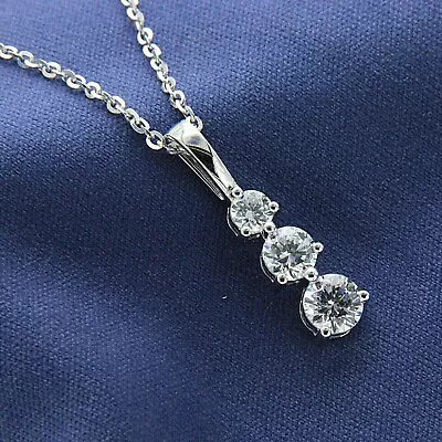 Round Cut VVS1 Moissanite Women Wedding Pendant 18  Chain 14K White Gold Plated • $138.18