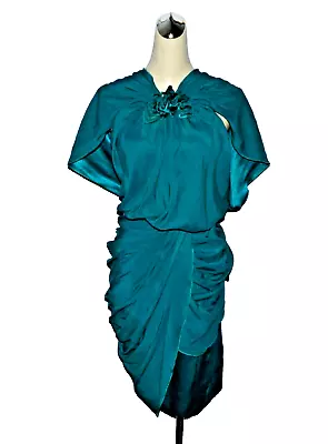 Vionnet New $2780 Nwt 38 Italy 4 6 S Crepe Satin Emerald Silk Mini Ruched Dress • $299.99