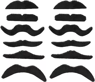 12x Unisex Novelty Fake False Joke Fancy Dress Black Self Adhesive Moustaches • £3.95