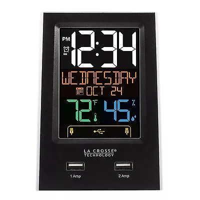 C86224 La Crosse Technology Multi-Color Digital Alarm Clock 2 USB  - Open Box • $19.95