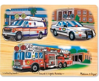 $10.39 • Buy Melissa & Doug Emergency Vehicles Sound & Light Peg Puzzle NEW NIB 2760 Wood