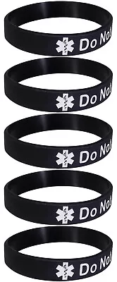 5 Pack Black - DO NOT RESUSCITATE Silicone Medical Alert Bracelets Safety • $12.95