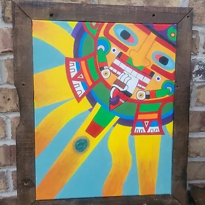 Aztec Sun Acrylic Painting Mexican Aztec Painting Handmade Painting Canvas • $355