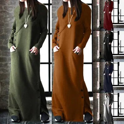 £17.95 • Buy Womens Winter Fleece Long Sleeve Maxi Jumper Dress Abaya Islamic Dubai Kaftan