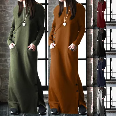 £17.95 • Buy Womens Winter Fleece Long Sleeve Maxi Jumper Dress Abaya Islamic Dubai Kaftan