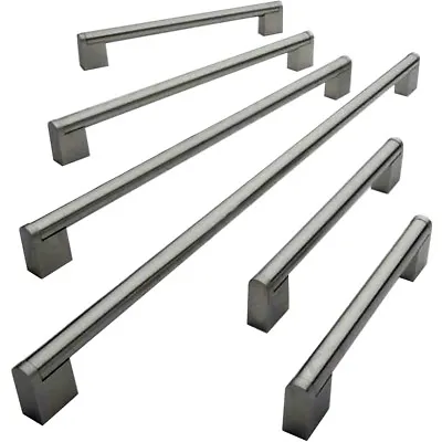 SILVER BAR CUPBOARD HANDLES 128-448mm STAINLESS STEEL RANGE Short Long Kitchen • £6.50