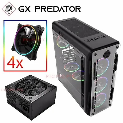 4x RGB Fan Mid Tower Gaming Case GX Optical ATX Computer PC Case W 650w PSU • $168