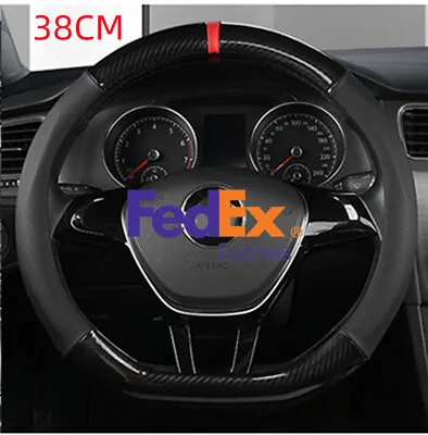 38cm D Shape Car Steering Wheel Cover  Trim Black Leather Carbon Fiber Antiskid • $31.53