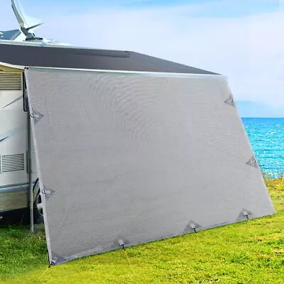 Caravan Privacy Screen Roll Out Awning 4.9x1.95M End Wall Side Sun Shade Grey • $53.65