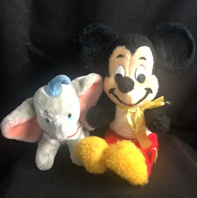 Vintage Walt Disney Plush Lot CALIFORNIA Mickey Mouse W/ RIBBON 16” & Dumbo • $25