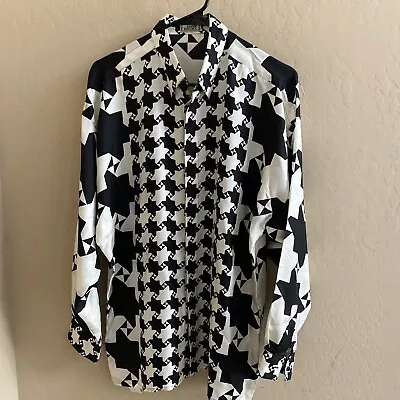 VTG GIANNI VERSACE  '90s 100% SILK PRINTED SHIRT MEN BAROQUE BLACK WHITE RARE! • $299.99