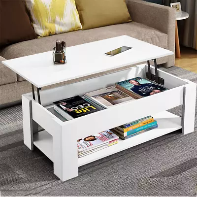 Wooden Coffee Table With Storage Lift Top Up Drawer Shelf Living Room Furniture • £52.99