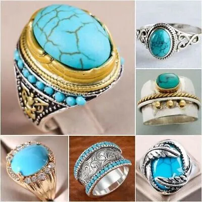 Vintage 925 Silver Turquoise Women Rings Wedding Party Jewelry Gifts Size 6-13 • $3.86