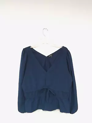 Madewell Womens Saffi Top Size XL Hale Navy Small Seersucker Shirt V-Neck Blouse • $7.99