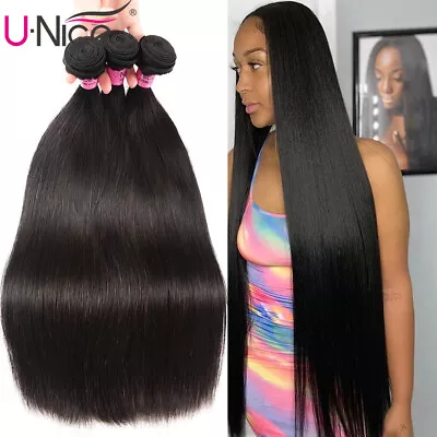 UNice Hair Mongolian Straight Virgin Human Hair Extensions 1-3 Bundles Weaves US • $34.02