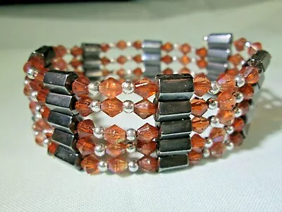 Handmade Beaded Magnetic Hematite Wrap Bracelet Adjustable W/ Acrylic Beads  • $4.28