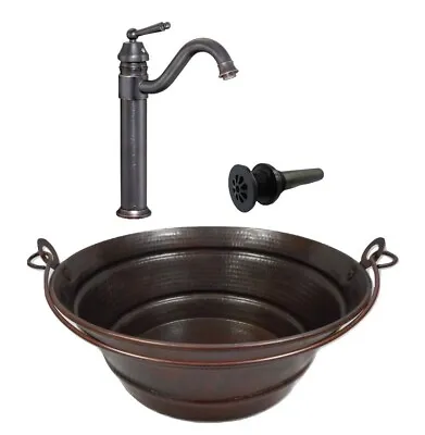 15  Rustic Copper BUCKET Vessel Bath Sink With Faucet & Daisy Drain • $299.95