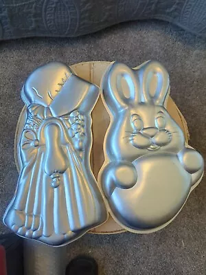 Vtg Aluminum Cake Pan Holly Hobbie And Rabbit With Egg Easter Bunny By Wilton • £12.50