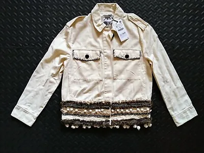 Zara New Woman Combined Jacket With Seashells & Pom-pom Cream M  2903/250/733 • $45