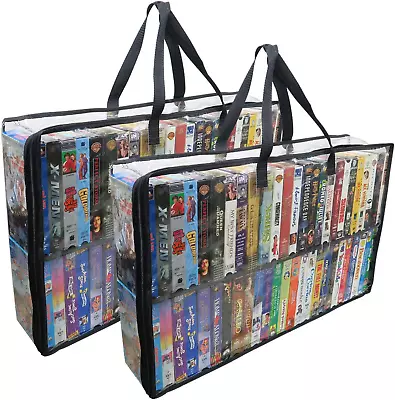 Evelots 2 Pack-Vhs Movie Tape Storage Bag/CaseClear PVC Plastic-Holds 100 Total • $28.98