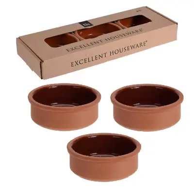 3 X Large Terracotta Tapas Dish Oven Dishes Spanish Tapas Plates 12cm Ramekins • £7.99