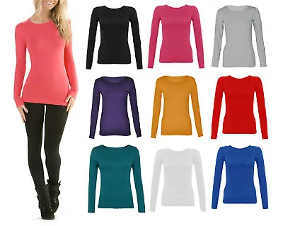 Ladies Long Sleeve T-Shirt Women Round Neck Plain Basic Top Plus Size 8 - 26 • £7.51