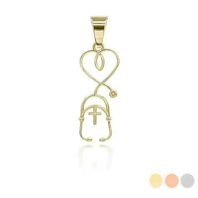 Gold Cross Stethoscope Pendant Necklace (Available In Yellow/Rose/White) • $119.22