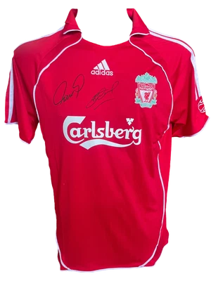 £300 • Buy Fernando Torres & Steven Gerrard Signed Liverpool 2006/08 Home Shirt Front