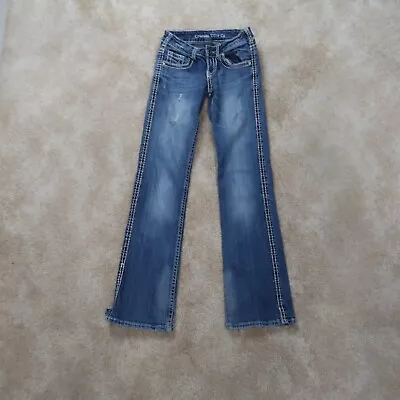 Cowgirl Tuff DFMI Cream Bootcut Jeans Womens 24x33 Low Rise Blue Denim • $24.99