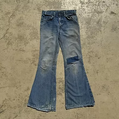 True Vintage 1970s Levi’s 684 Big Bell Bottom Patchwork Repair Denim Jeans 30/34 • $150