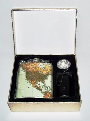 HOFFENHEIM CRAFTWORKS ~ 7-Pc  WORLD MAP  FLASK W/Funnel Cups Carrier (MIB) • $22