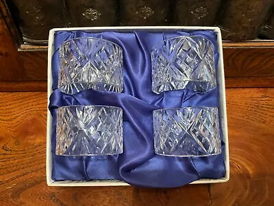 Set Of 4 Vintage Royal Doulton Crystal Cut Glass Napkin Rings - Unused & Boxed • £25