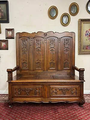 Stunning Antique French Carved Oak High Back Settle/seat Circa 1920 • £750