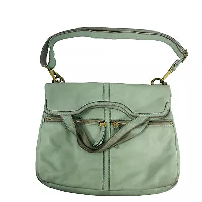 Fossil Erin Large Foldover Tote Crossbody Bag Mint Green Pebbled Leather Purse • $47.99
