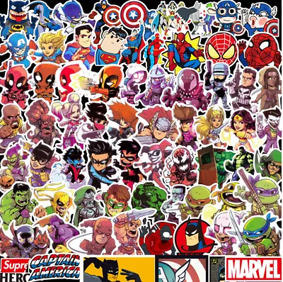£3.97 • Buy 100pcs Marvel Superhero Stickers Batman Spiderman Superman Hulk Kids Avengers