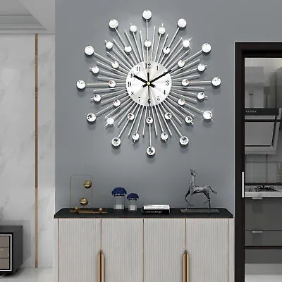 $39.69 • Buy Large Modern 3D Crystal Wall Clock Luxury Art Silent Round Dial Home Decor New