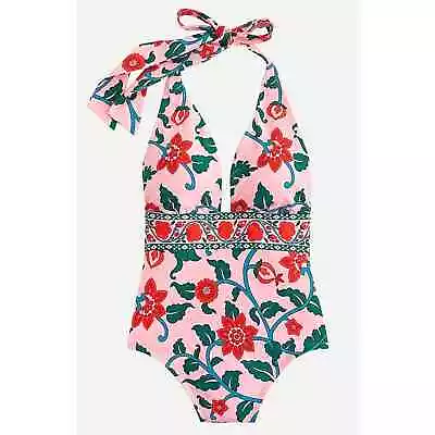 J. Crew Halter One Piece Swim Suit Floral Block Print Pink Bathing Suit Size 10 • $45