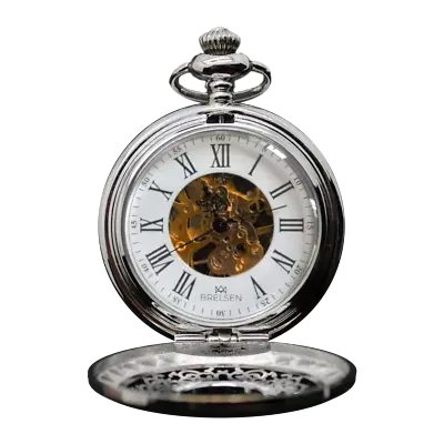 Brelsen Signature Silver Mechanical Demi Pocket Watch • $101.02