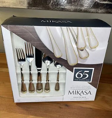 Mikasa GOLD ACCENT CAMEO 12 Service  65pc 18/20 Stainless Flatware Set • $174.97