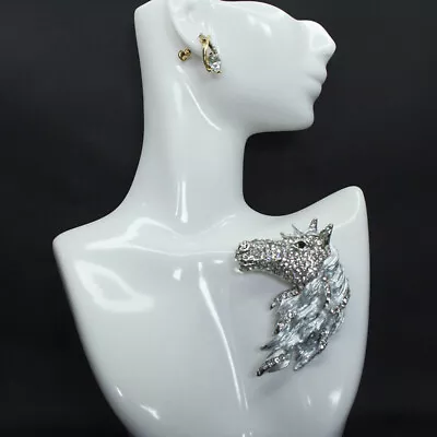 Vintage Rhinestone White Horsehead Brooch Drip Oil Animal Horse Jewelry Pin • $7.46