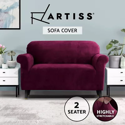 Artiss Sofa Cover Couch Slipcover 2 Seater Velvet Lounge Protector Ruby Red • $27.95