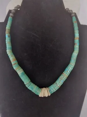 Excellent Vintage Santo Domingo Turquoise Spiny Oyster Sterling Silver Necklace • $285